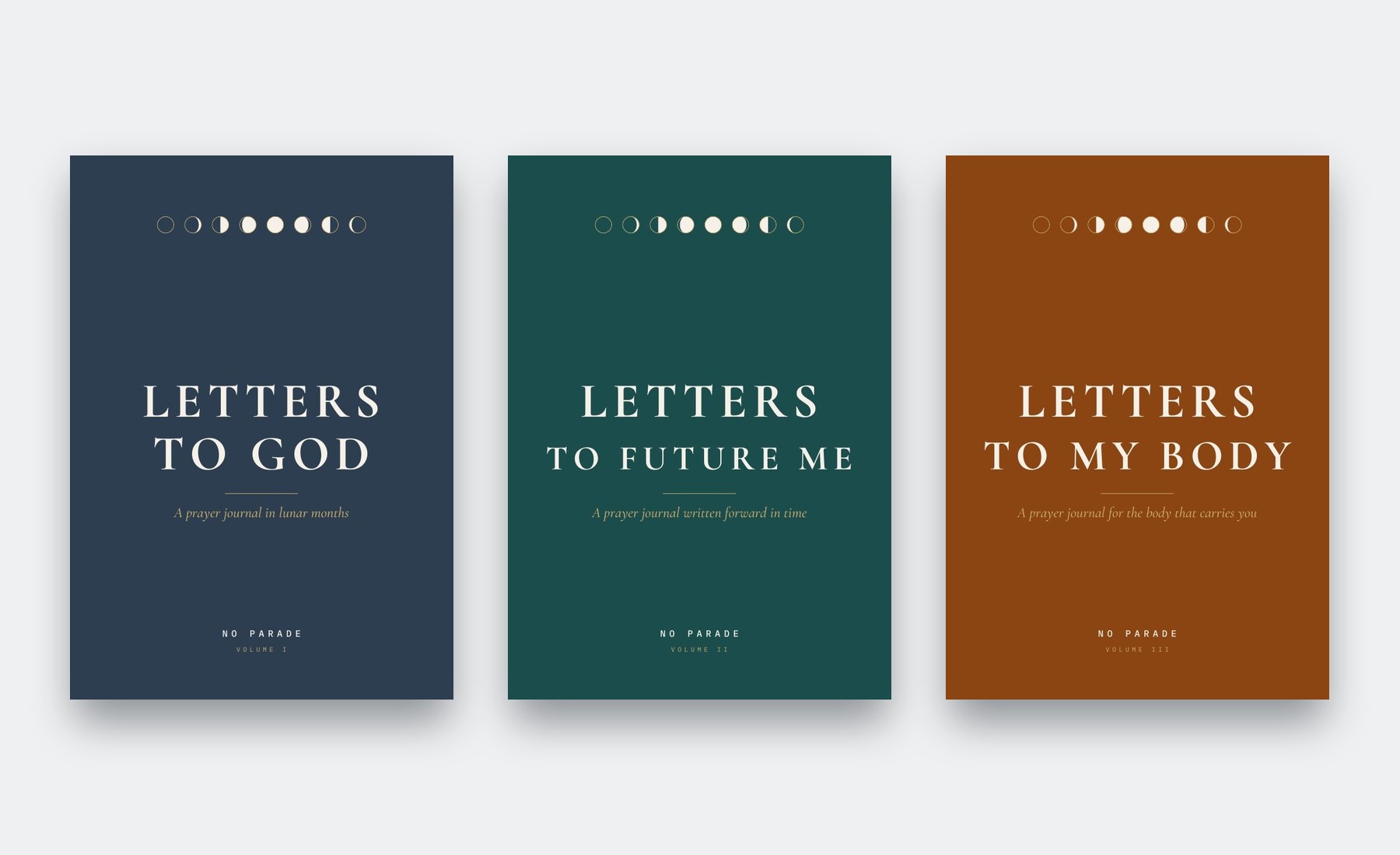 The three volumes of Letters to God side by side